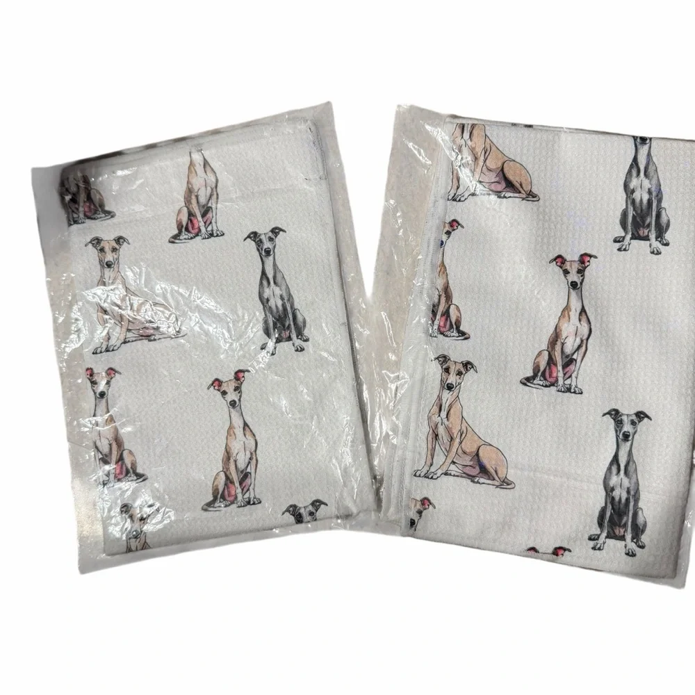 NWT/SET of TWO/DOG LOVERS/Greyhound Kitchen/Tea Towels/W-16 X L-24 Inches